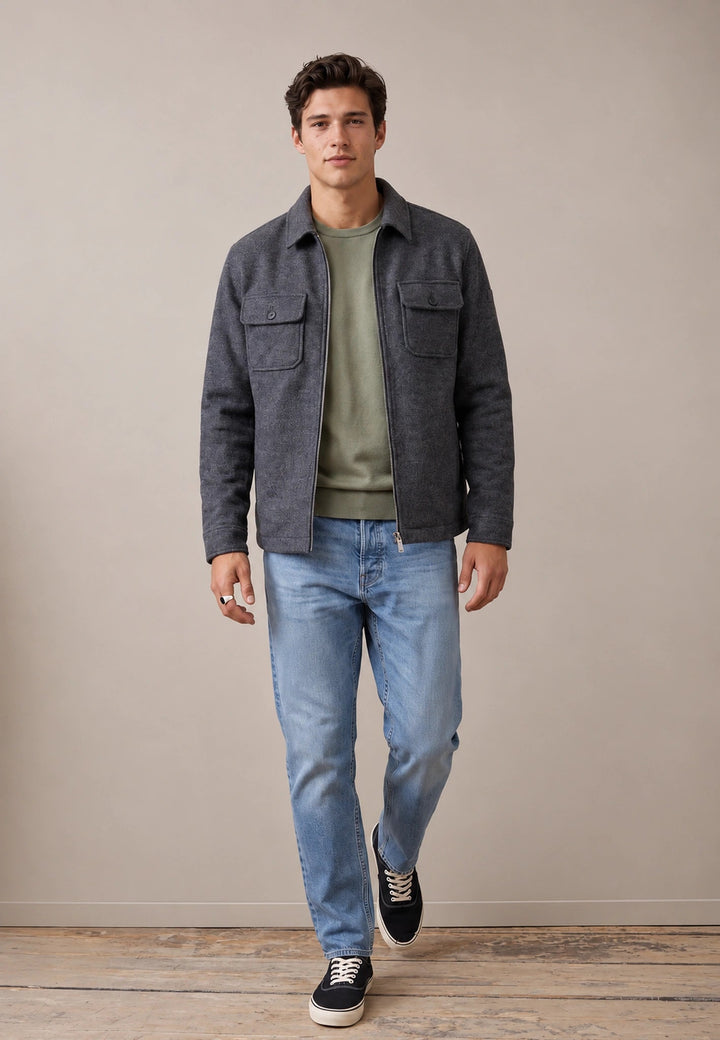 Fynch-Hatton Wool Blend Patch Pocket Zip Jacket Grey Melange 16092408-967-S