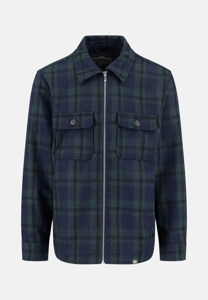 Fynch - Hatton Wool Mix Checked Overshirt Dark Navy - 15102507-688-S - fynch - hatton.co.uk