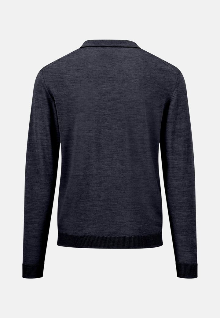 Merino Wool Fine Gauge Polo Collar Knit Navy