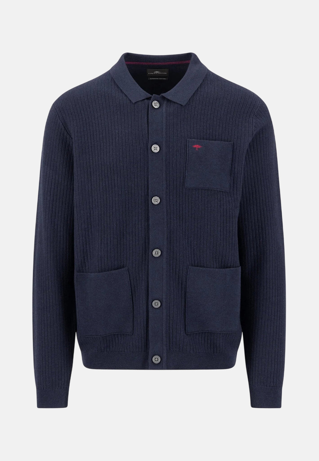 Ribbed Fine Knit Cotton Cardigan Navy