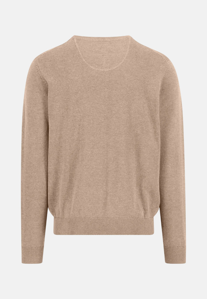 Fine Knit Cotton Crewneck Sweater Taupe