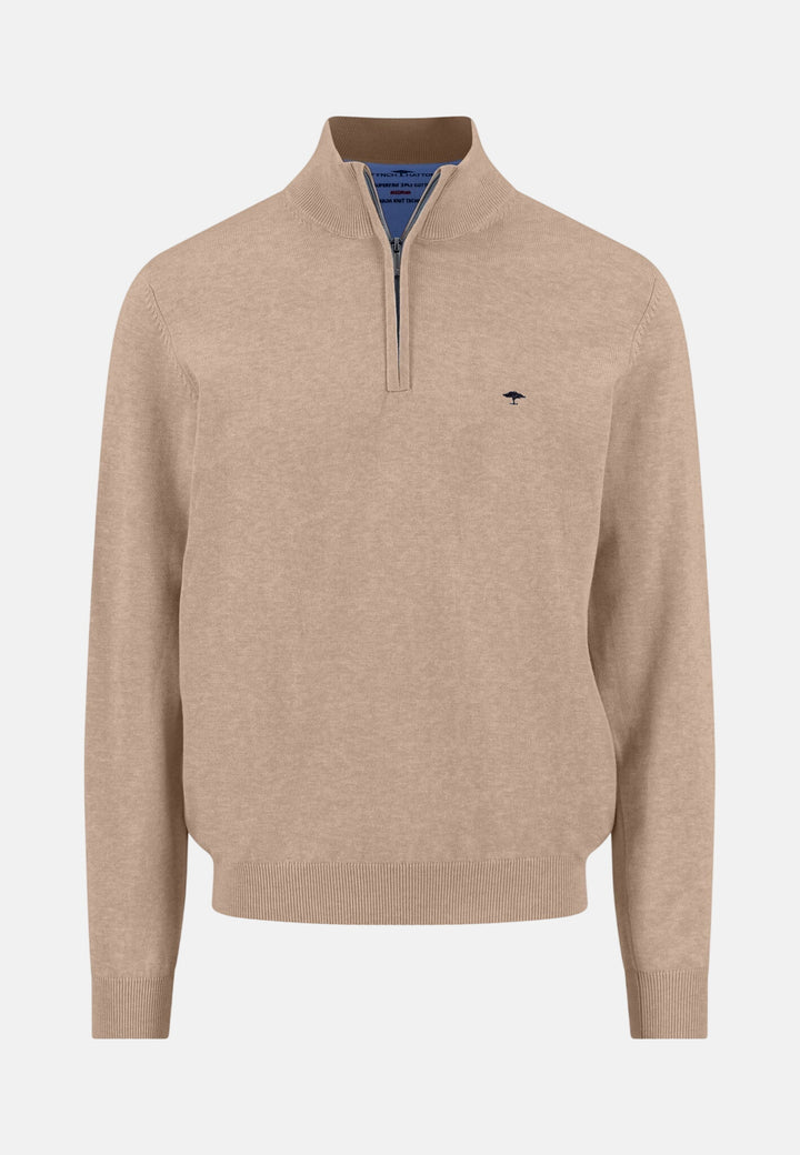 Fine Knit Cotton 1/4 Zip Sweater Taupe