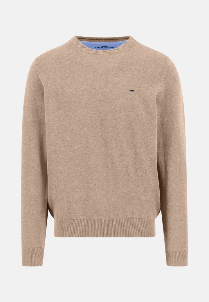 Fine Knit Cotton Crewneck Sweater Taupe