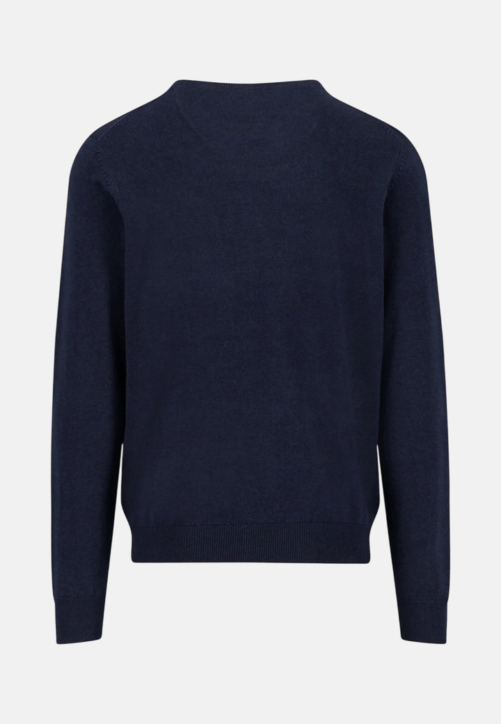 Fine Knit Cotton Crewneck Sweater Navy