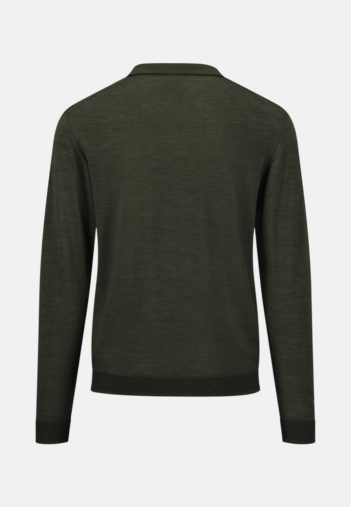 Merino Wool Fine Gauge Polo Collar Knit Cypress