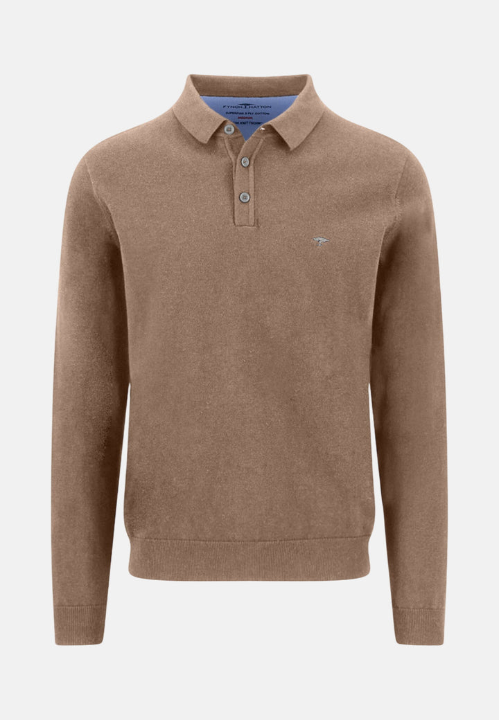 Polo Collar Fine Knit Cotton Sweater Affogato