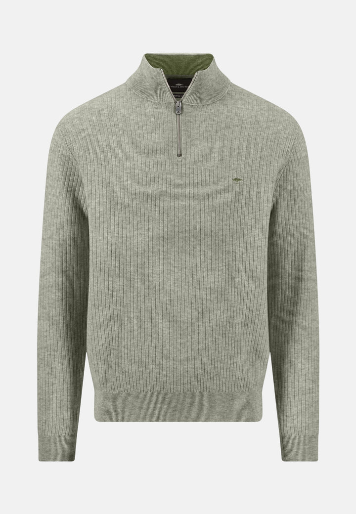 Ribbed Cotton 1/4 Zip Knit Clay