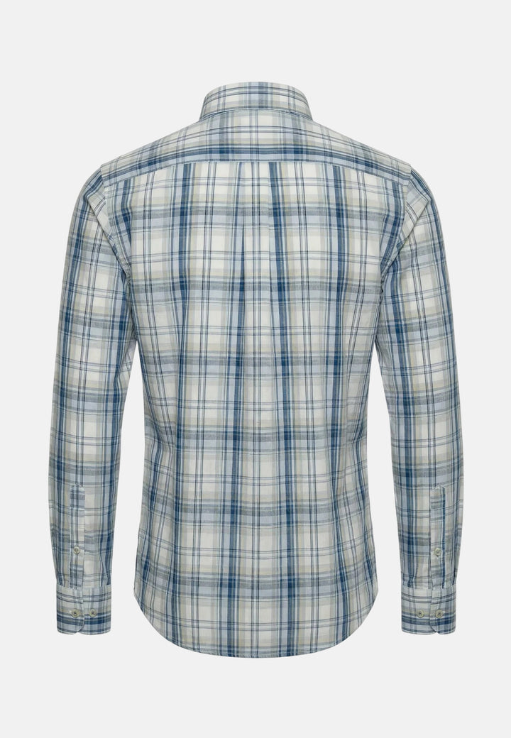 Cotton Check Button Down Shirt Harbour Blue
