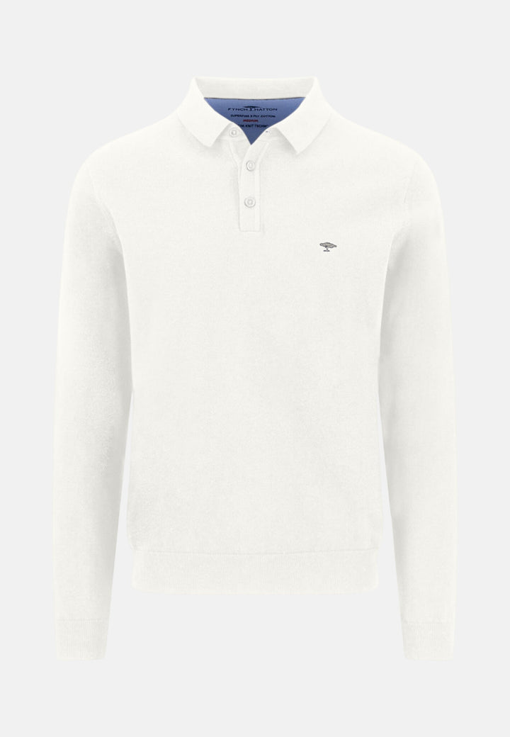 Polo Collar Fine Knit Cotton Sweater New Off-White