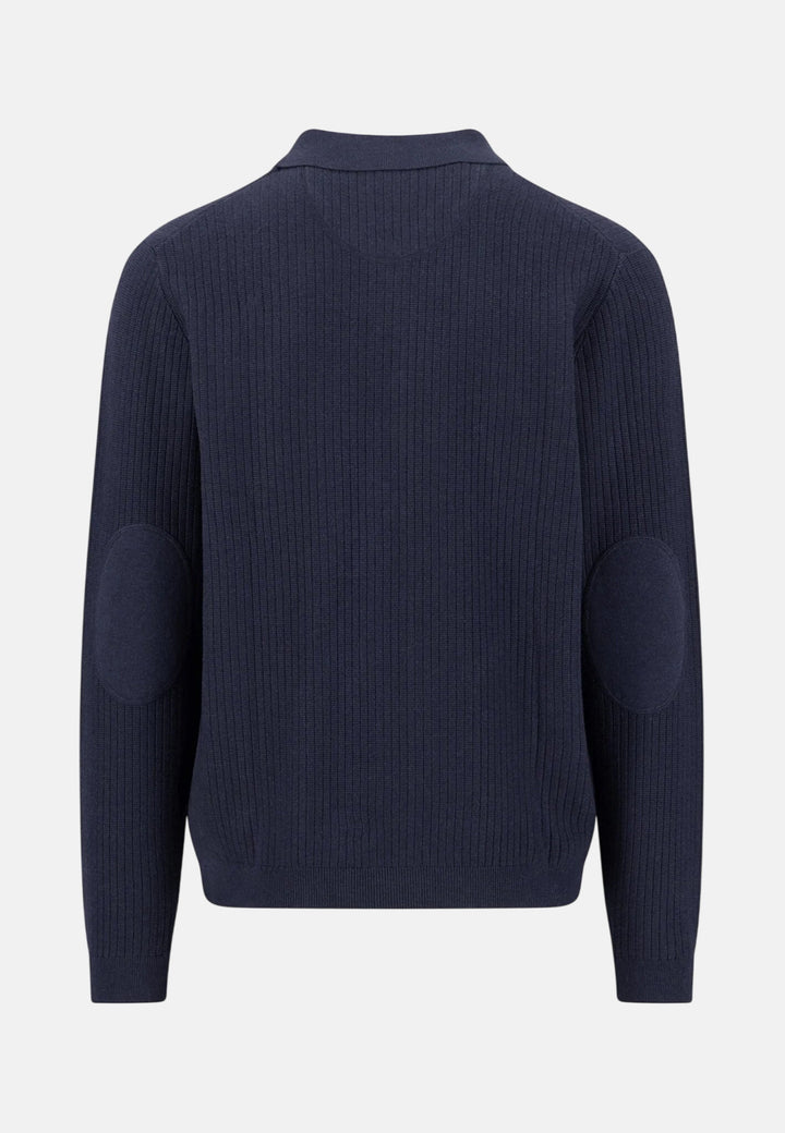 Ribbed Fine Knit Cotton Cardigan Navy