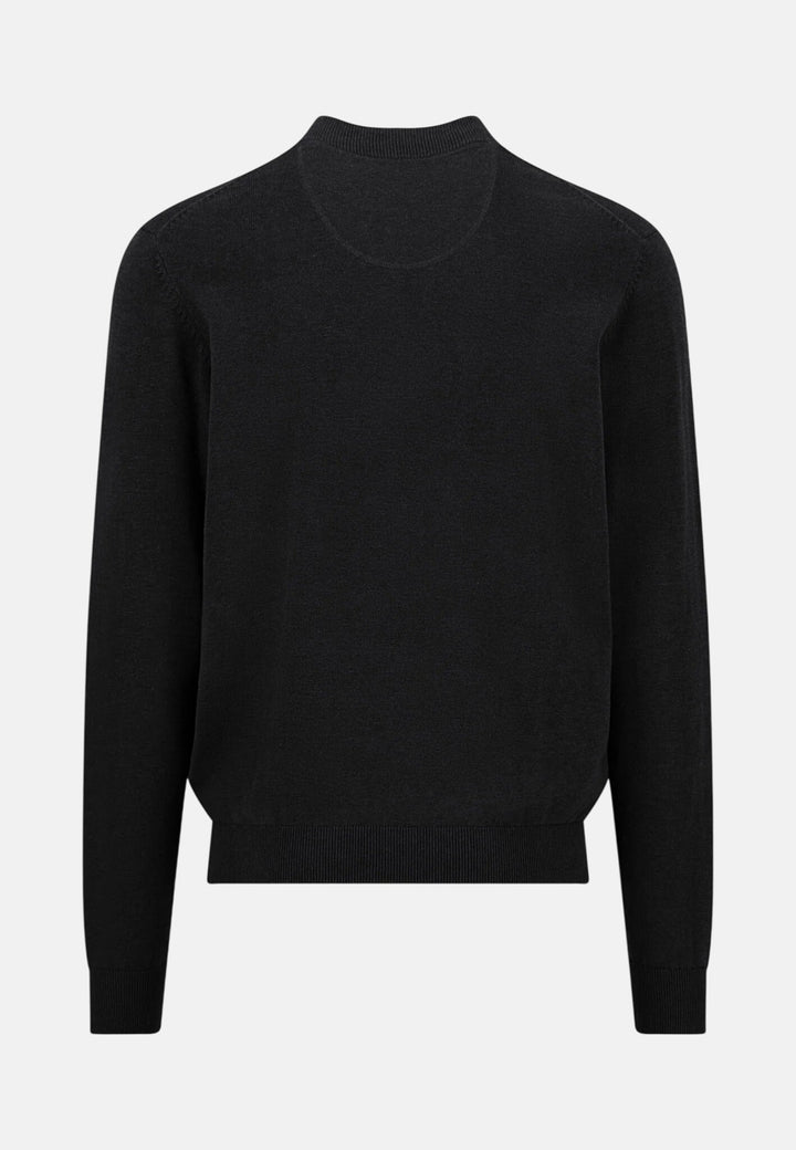 Fine Knit Cotton Zip Cardigan Black