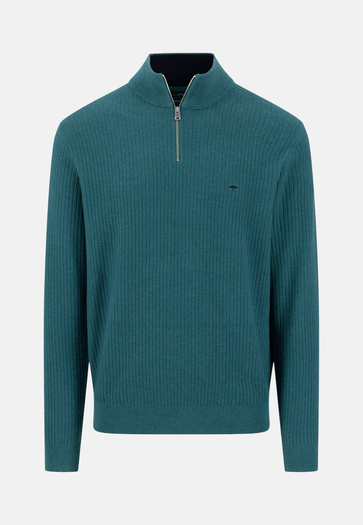 Ribbed Cotton 1/4 Zip Knit Teal