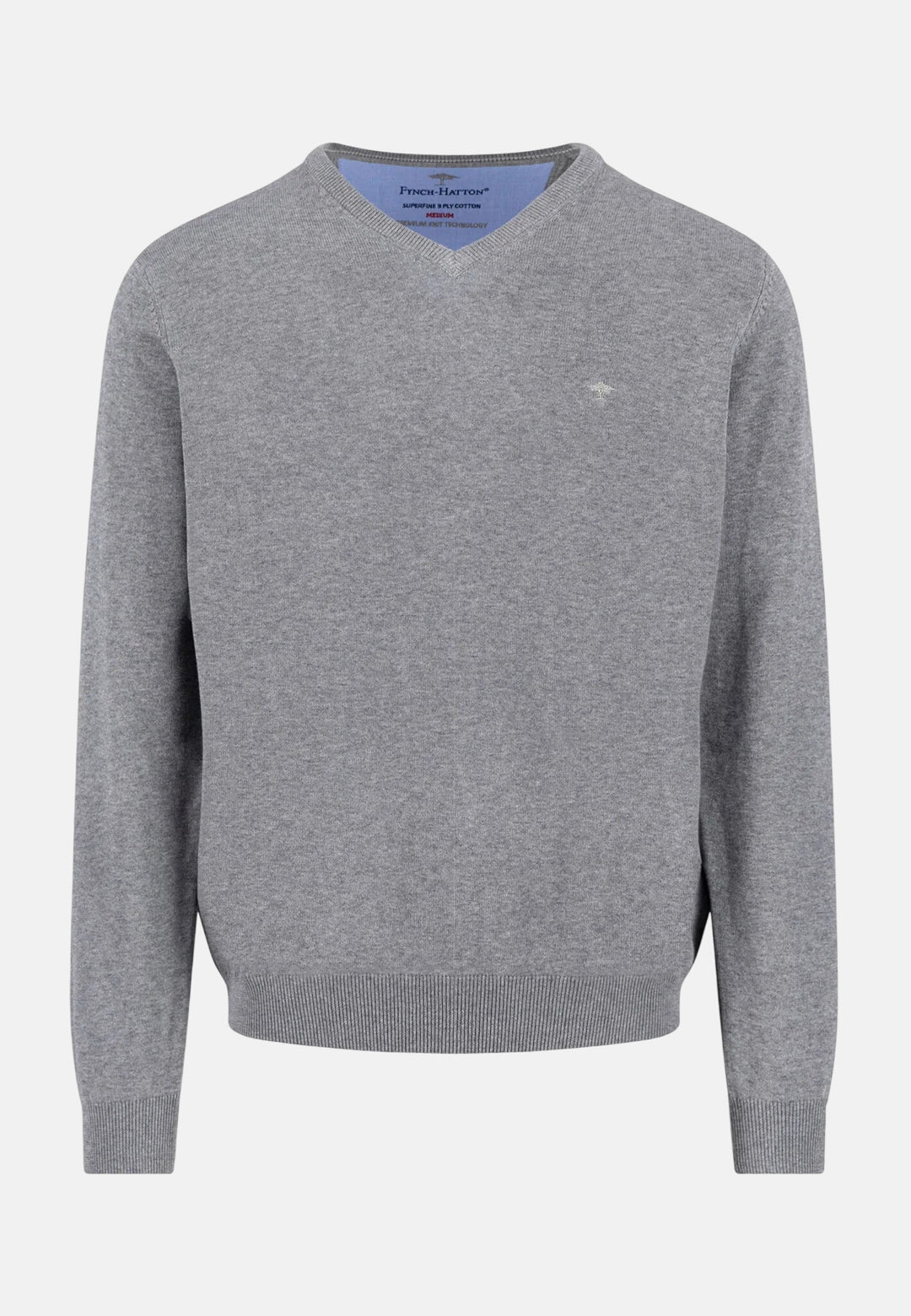 Fine Knit Cotton V-Neck Sweater Steel