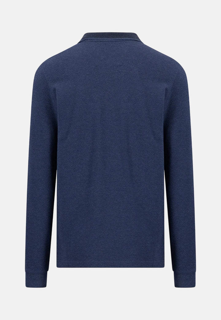 Melange Cotton Long Sleeve Polo Shirt Night