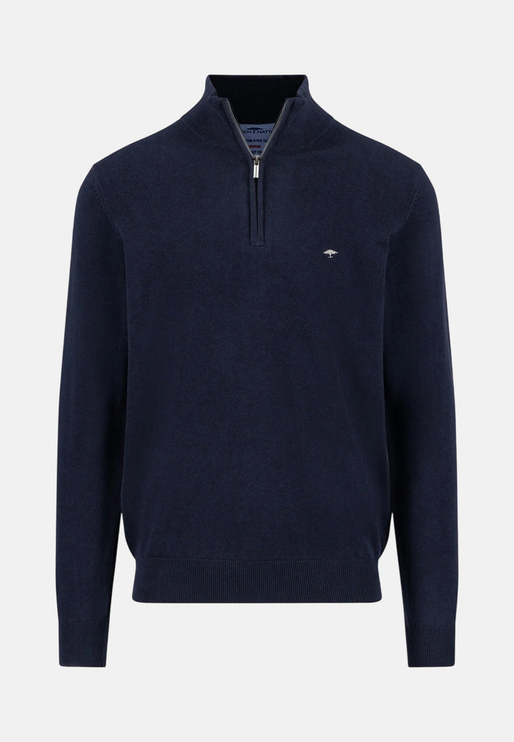 Fine Knit Cotton 1/4 Zip Sweater Navy