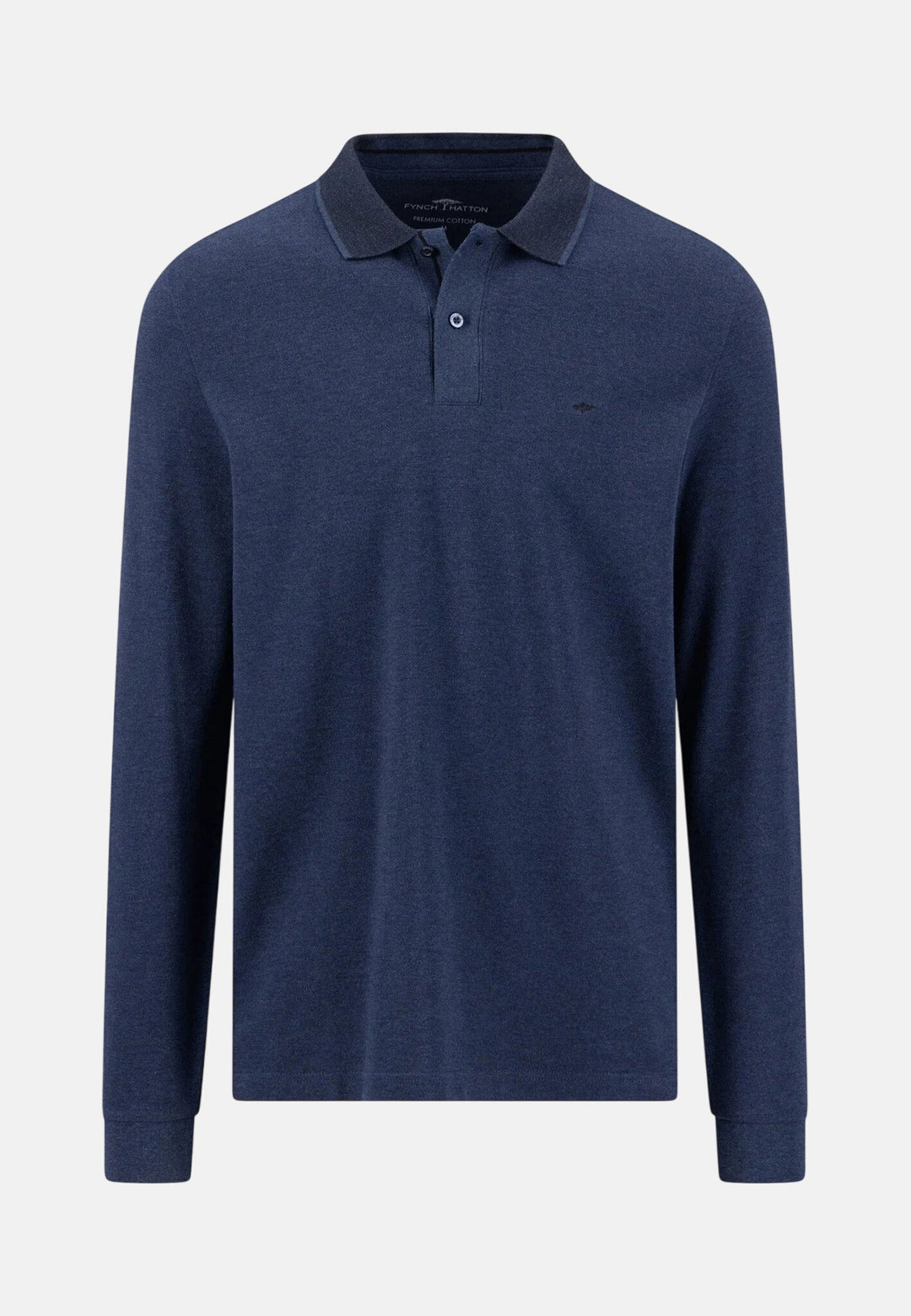 Melange Cotton Long Sleeve Polo Shirt Night