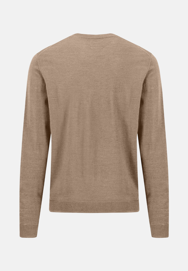 Merino Wool Fine Gauge Crewneck Knit Taupe