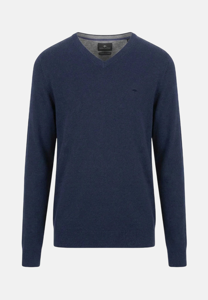 Merino Cashmere V-Neck Knit Ink Blue