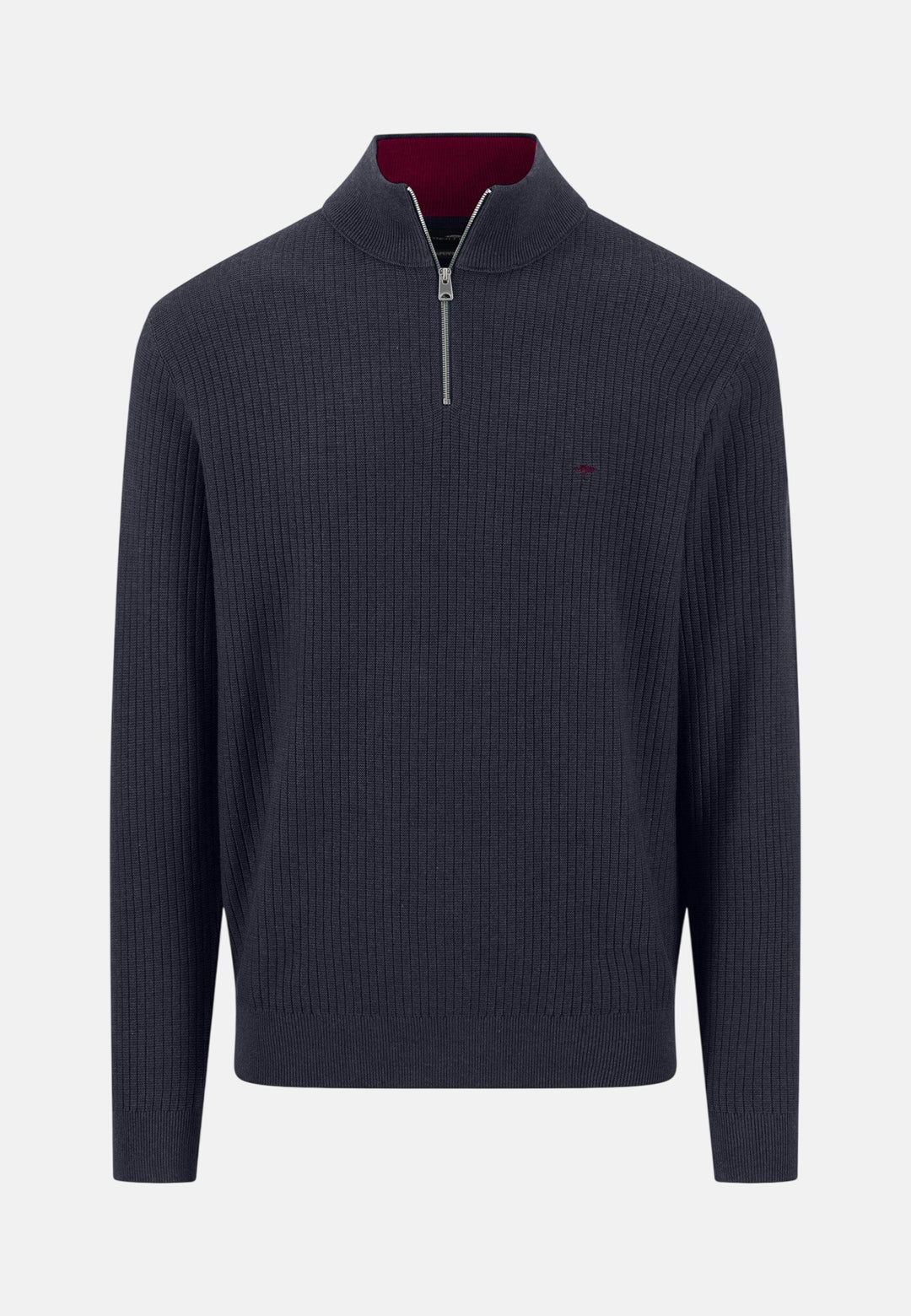 Ribbed Cotton 1/4 Zip Knit Navy