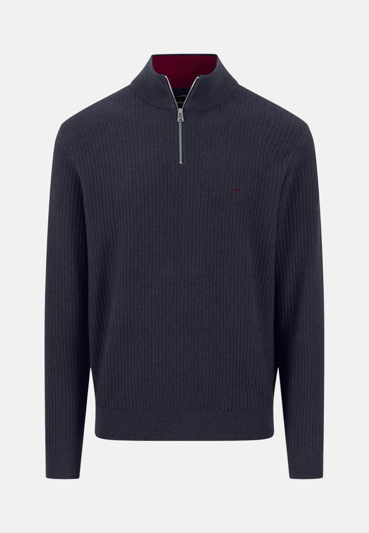 Ribbed Cotton 1/4 Zip Knit Navy
