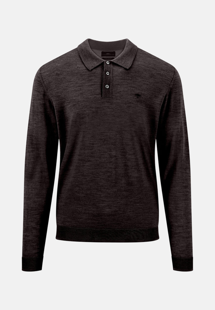 Merino Wool Fine Gauge Polo Collar Knit Soil