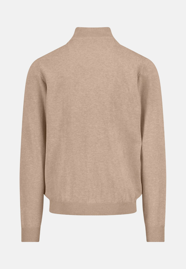 Fine Knit Cotton 1/4 Zip Sweater Taupe