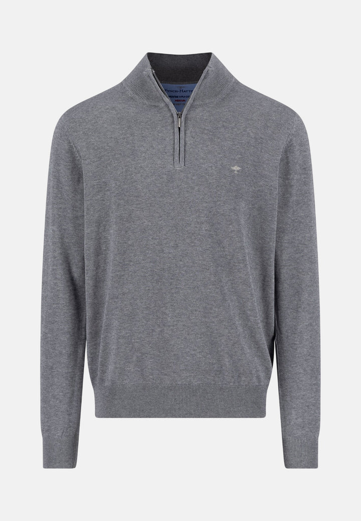 Fine Knit Cotton 1/4 Zip Sweater Steel