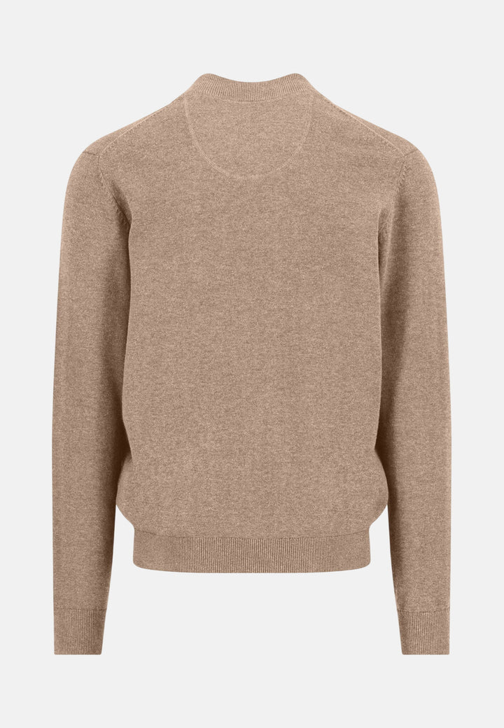 Fine Knit Cotton Zip Cardigan Taupe