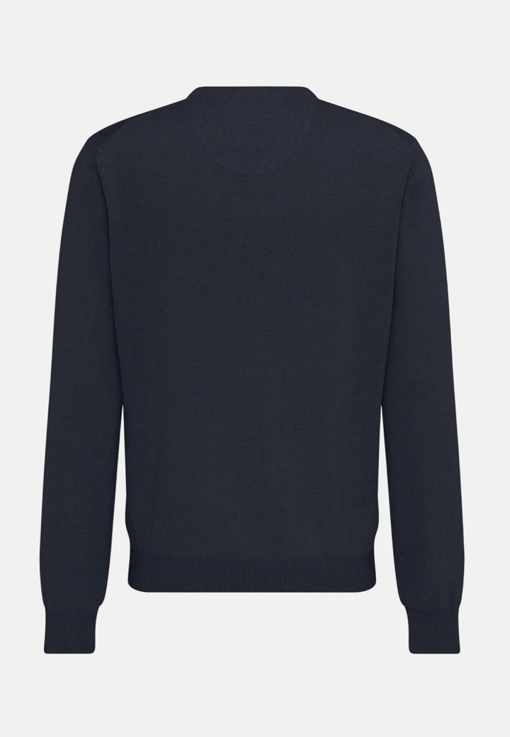 Fine Knit Cotton V-Neck Sweater Navy