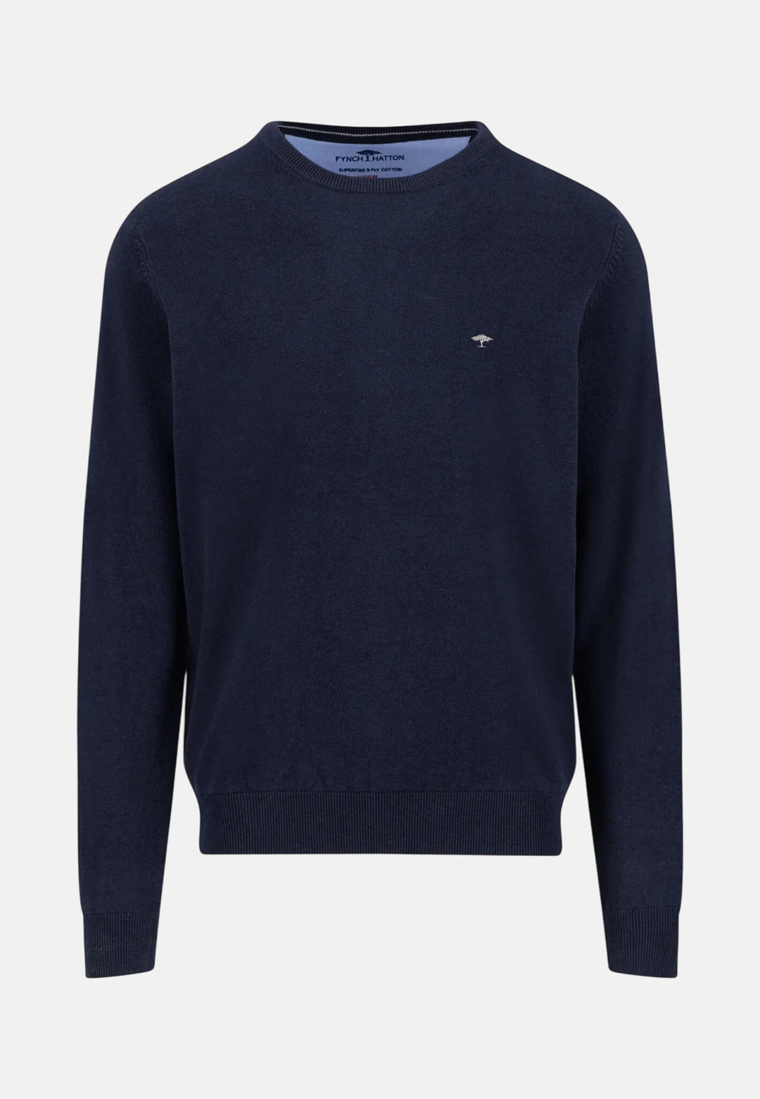 Fine Knit Cotton Crewneck Sweater Navy