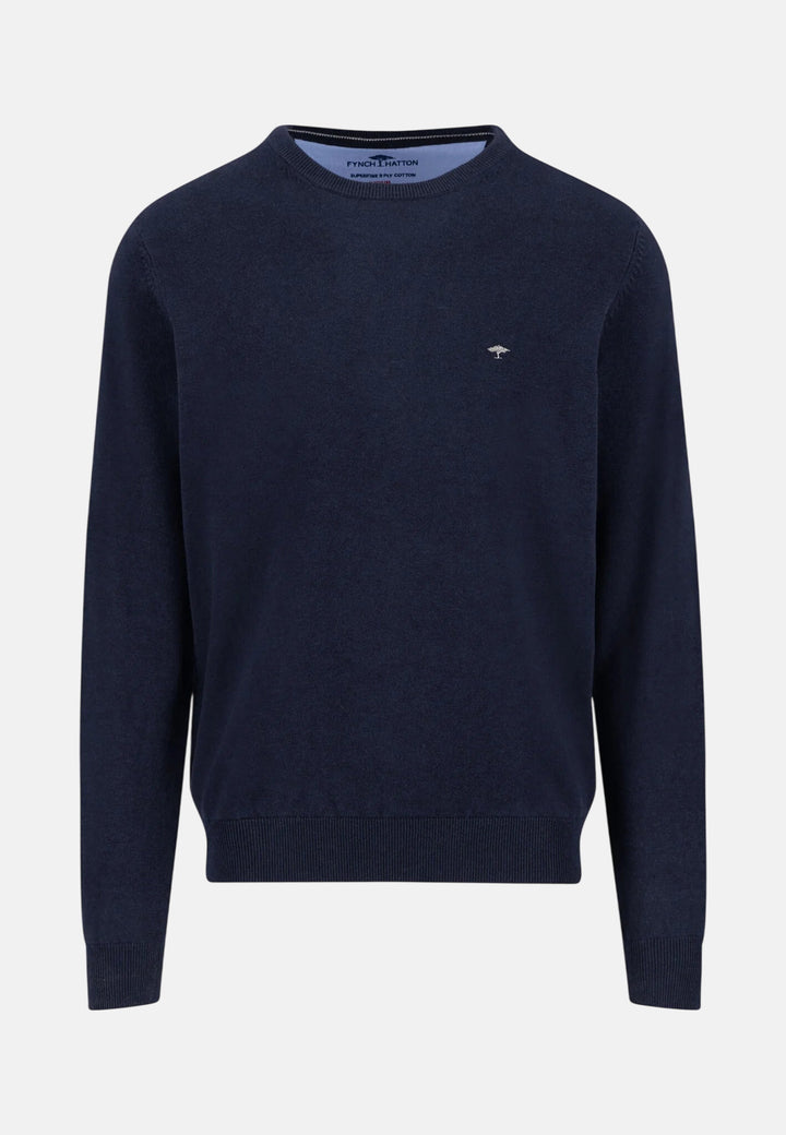 Fine Knit Cotton Crewneck Sweater Navy
