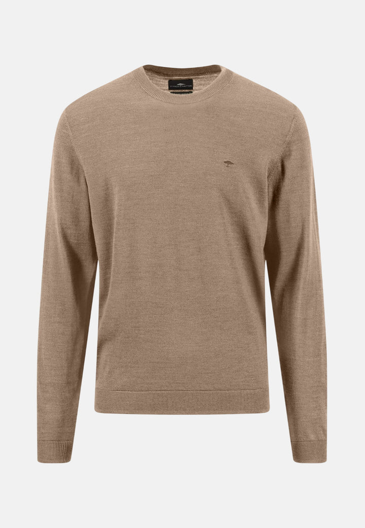 Merino Wool Fine Gauge Crewneck Knit Taupe