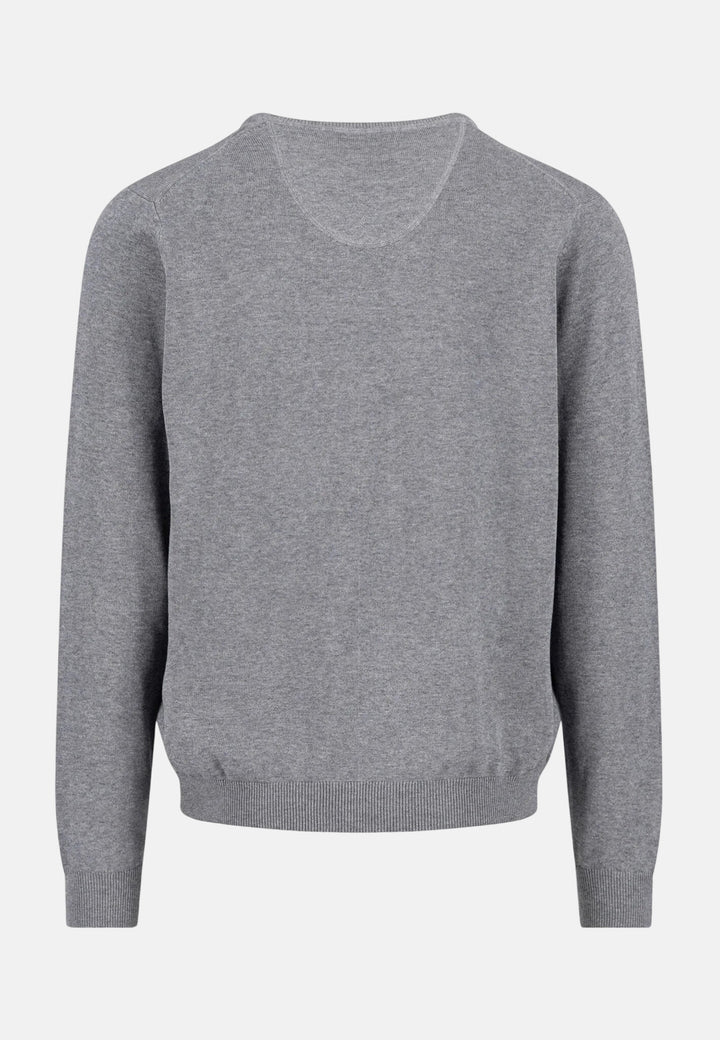 Fine Knit Cotton V-Neck Sweater Steel