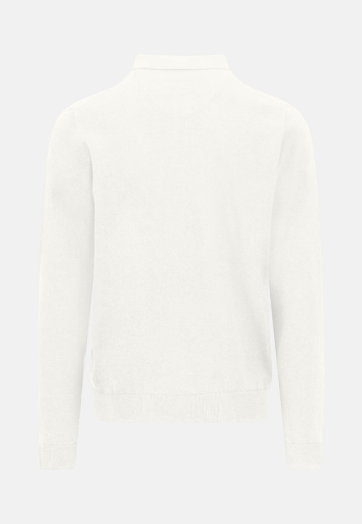 Polo Collar Fine Knit Cotton Sweater New Off-White