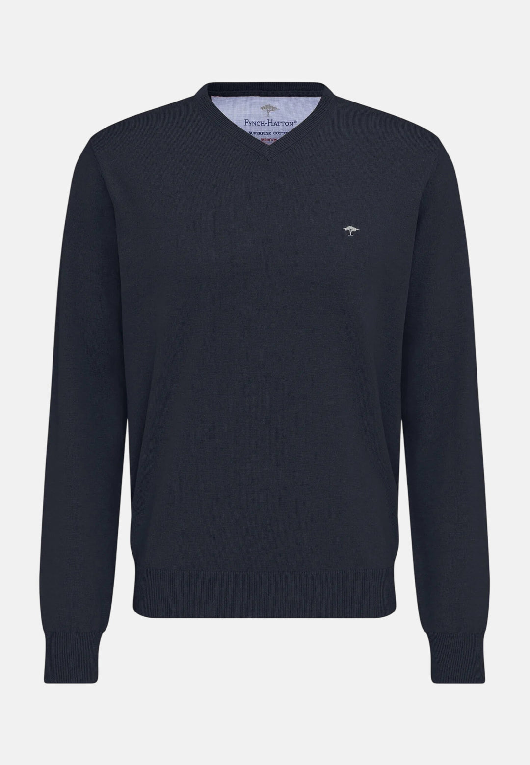 Fine Knit Cotton V-Neck Sweater Navy