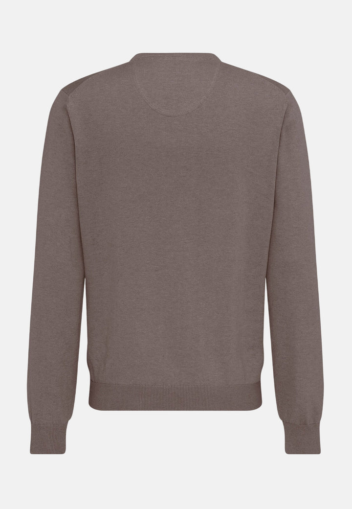Fine Knit Cotton V-Neck Sweater Earth