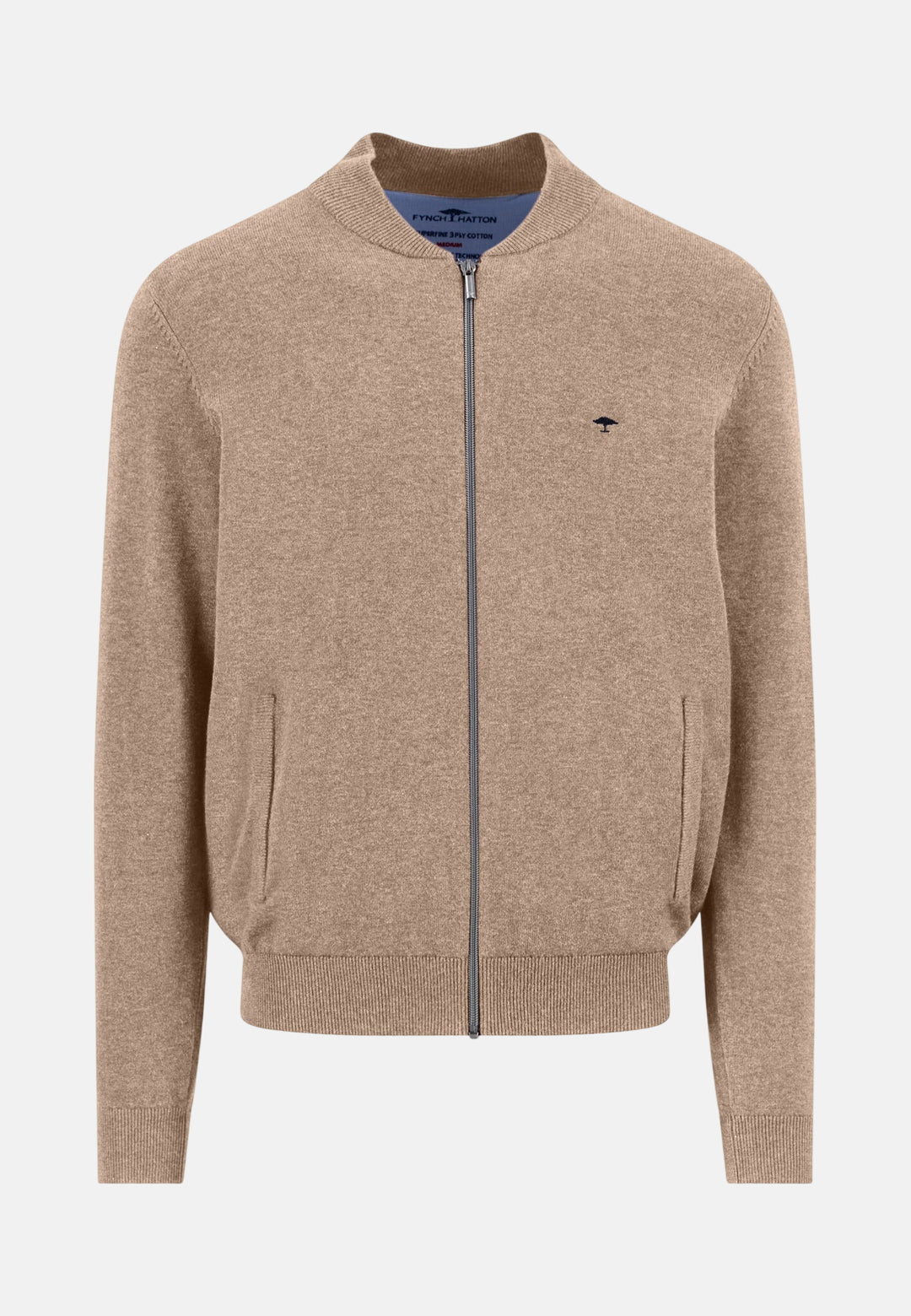 Fine Knit Cotton Zip Cardigan Taupe