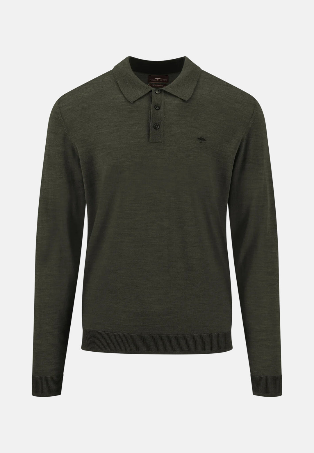 Merino Wool Fine Gauge Polo Collar Knit Cypress