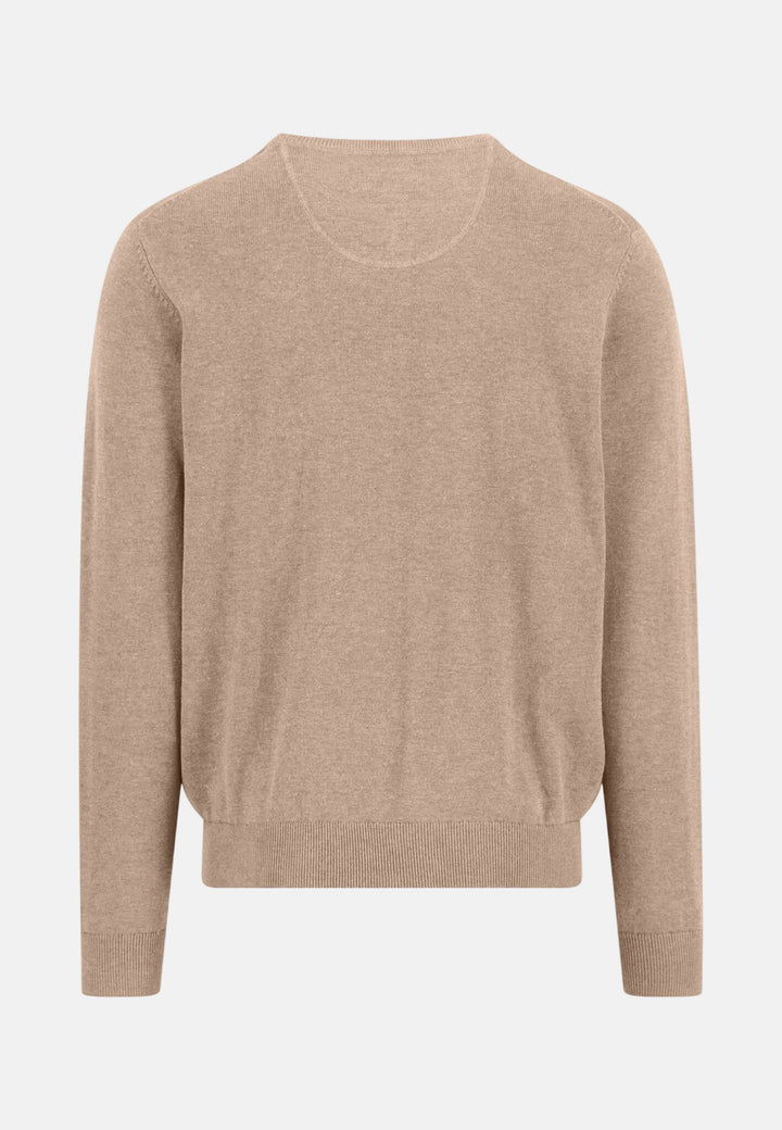 Fine Knit Cotton Crewneck Sweater Taupe