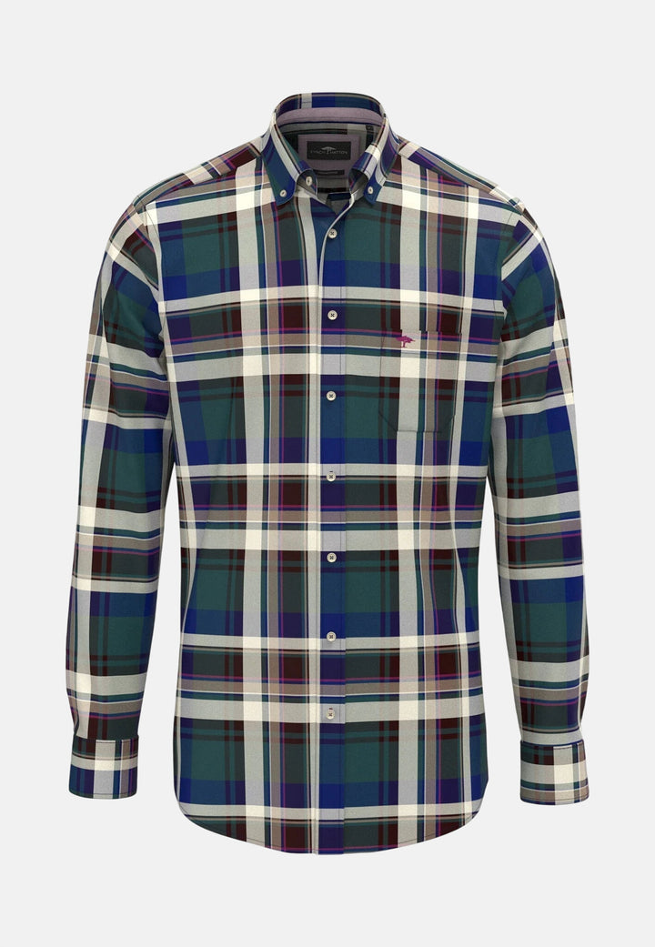 Multicolor Oxford Check Button Down Shirt Teal