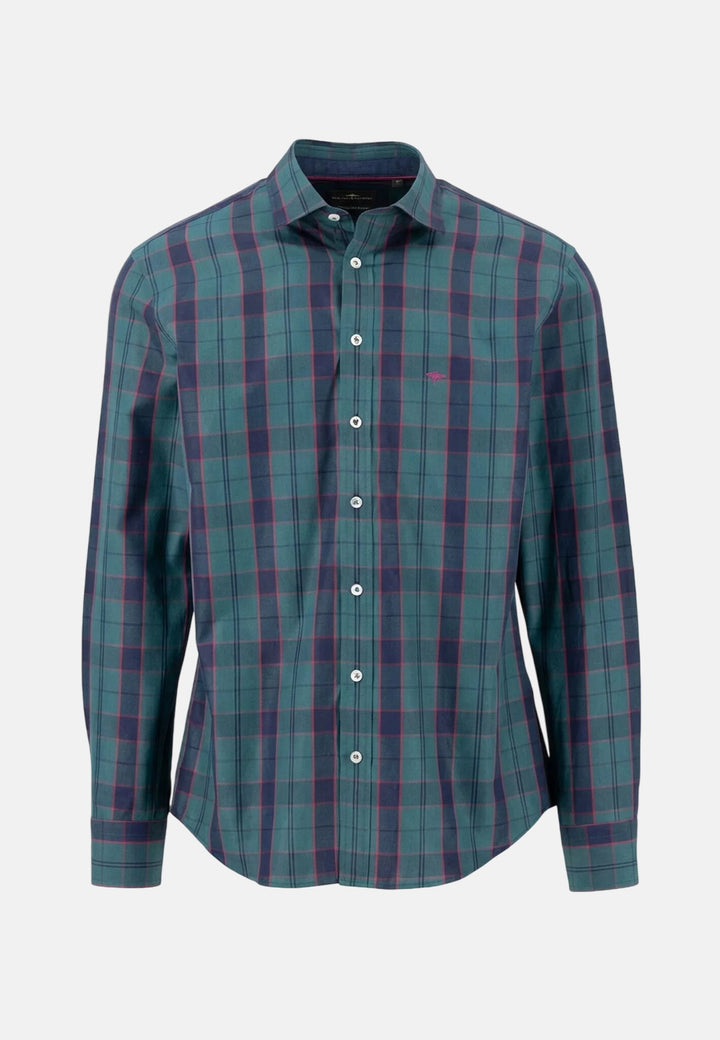 Egyptian Poplin Check Kent Collar Shirt Teal