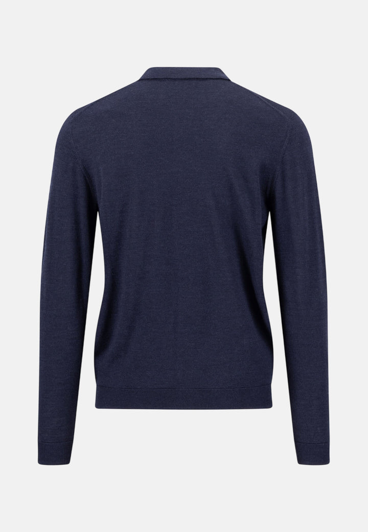 Merino Wool Fine Gauge Polo Button Cardigan Navy