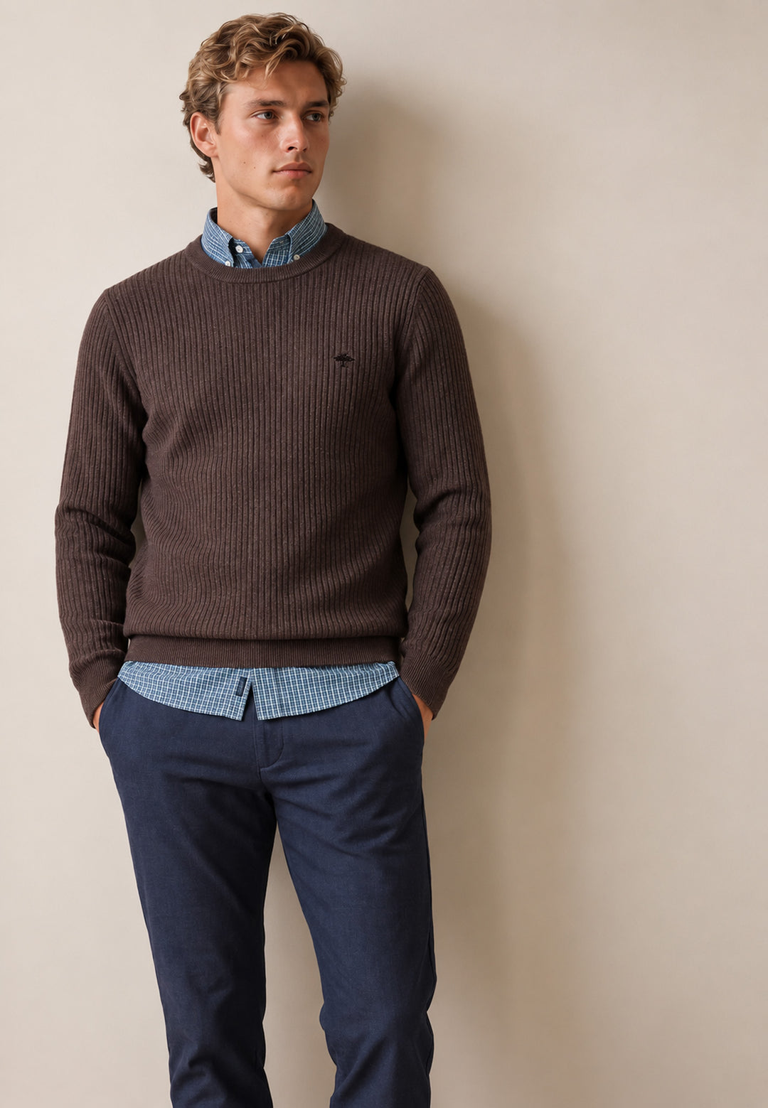 Ribbed Cotton Crewneck Knit Soil